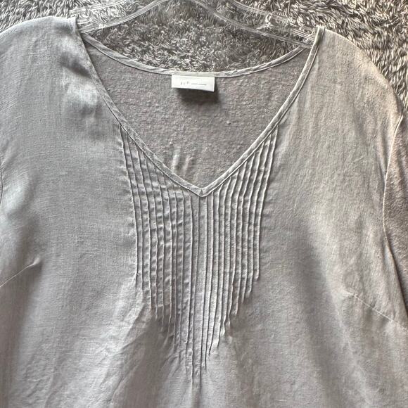 J. Jill Love Linen V Neck Micro-Pleat Tunic Lagonlook Oversize Top Women Gray - Picture 2 of 8